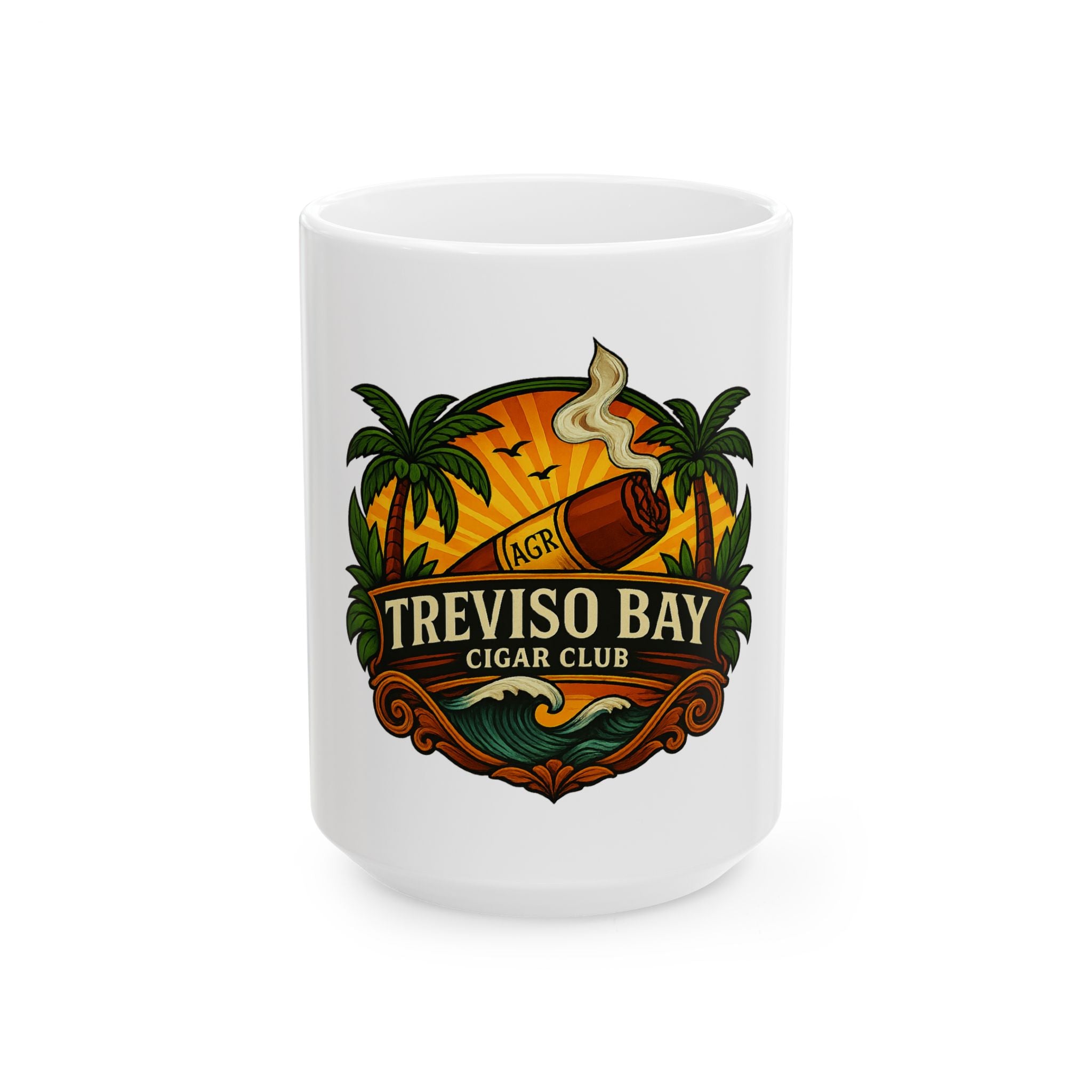 Treviso Bay Cigar Club Ceramic Mug – Tropical Cigar Logo Coffee Cup (11oz/15oz)