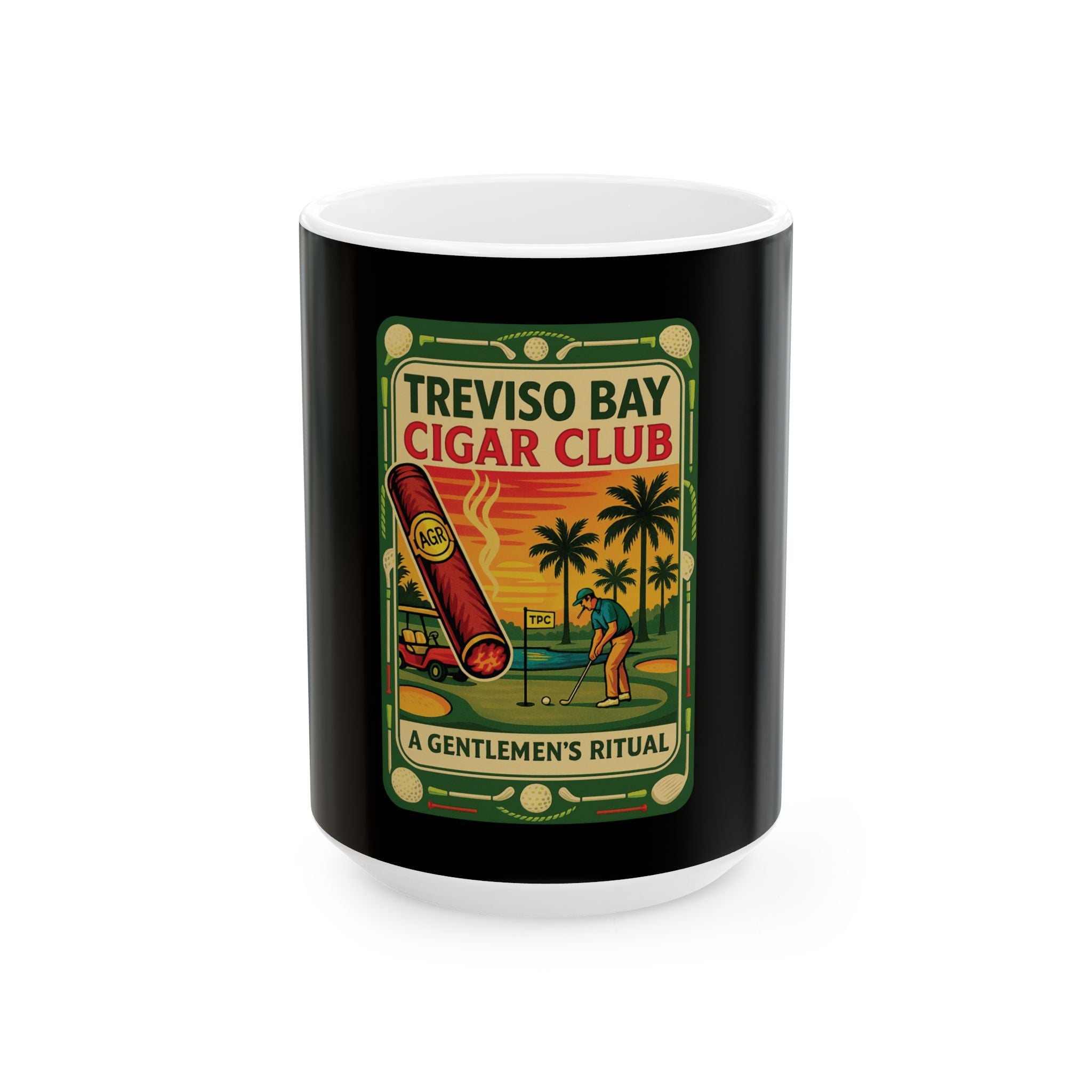 Treviso Bay Golf Ceramic Mug – Tropical Cigar Logo Coffee Cup (11oz/15oz)